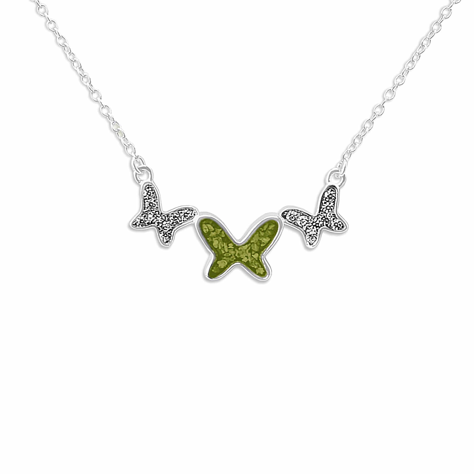 Ladies Butterflies Memorial Ashes Necklace with Fine Crystals