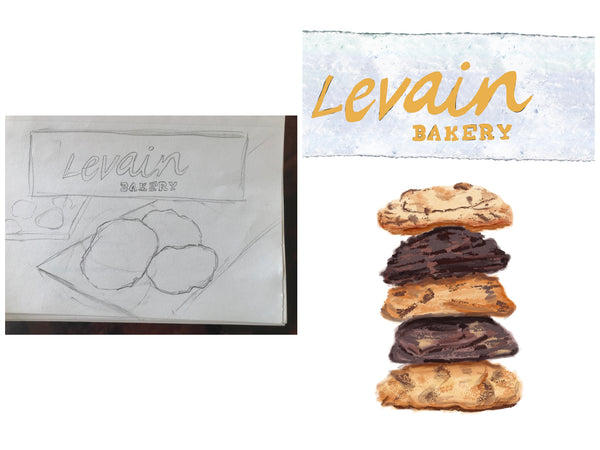 Levain cookies - from sketch to final digital illustration