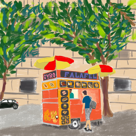 Illustration - iconic NYC scene a falafel cart