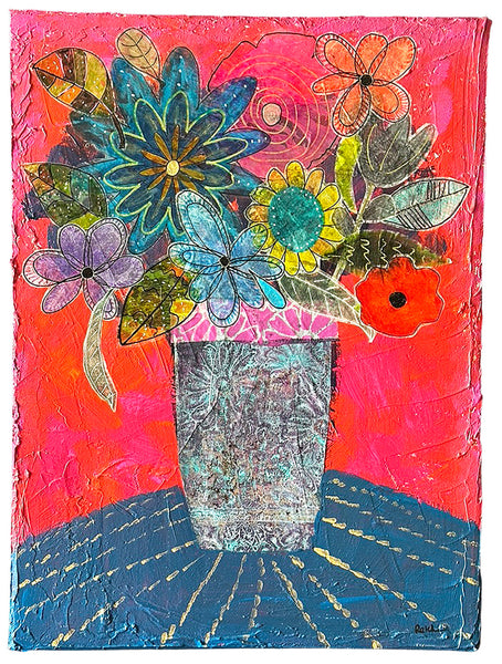 Flowers in a Vase mixed media art