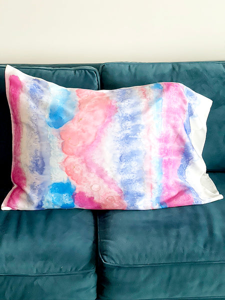 Hand painted silk pillowcase tie dye style