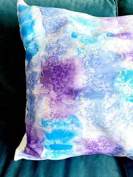 Close up of hand painted pillowcase