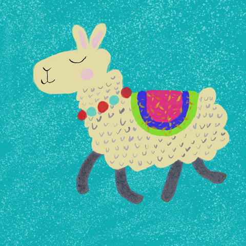 A children's illustration of a whimsical llama