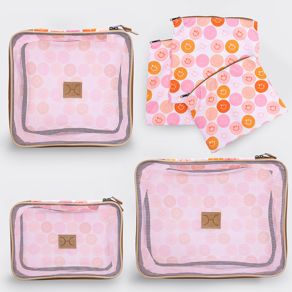 Kid's Travel Luggage Organizer Pods 6 piece set | Smiley Blush