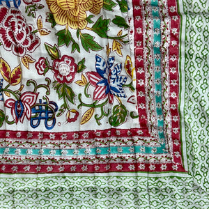 Handmade Indian Cotton Quilt- Floral Canvas Jade