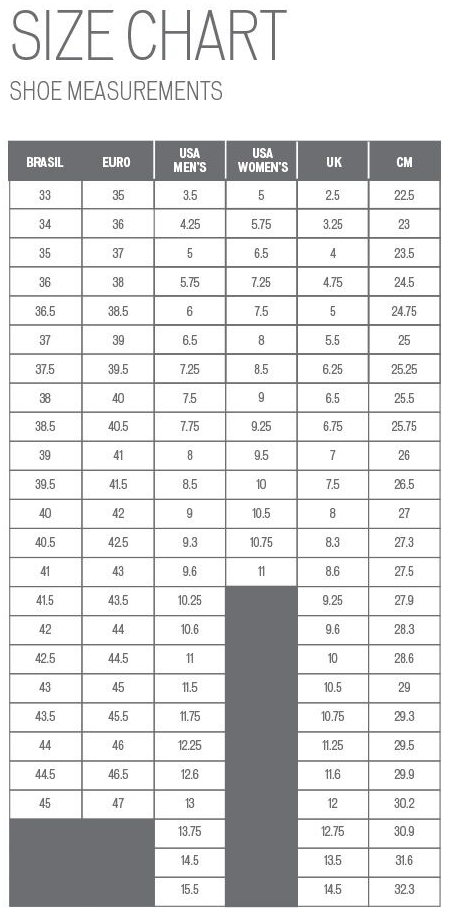 road bike shoe size chart