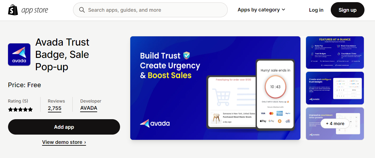 Avada Trust Badge, Sale Pop‑up