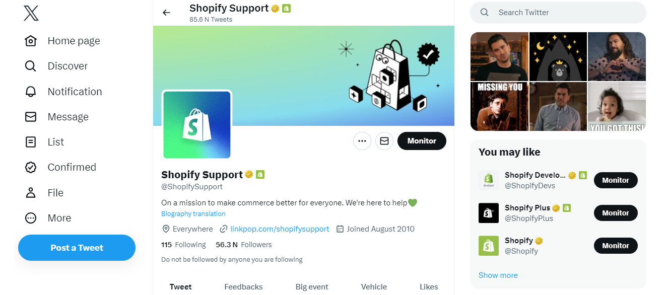 Shopify support via social media