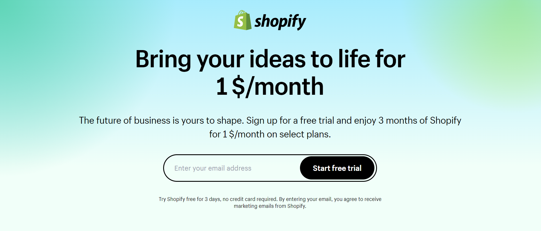 Sign up Shopify 1$ for 3 months trials