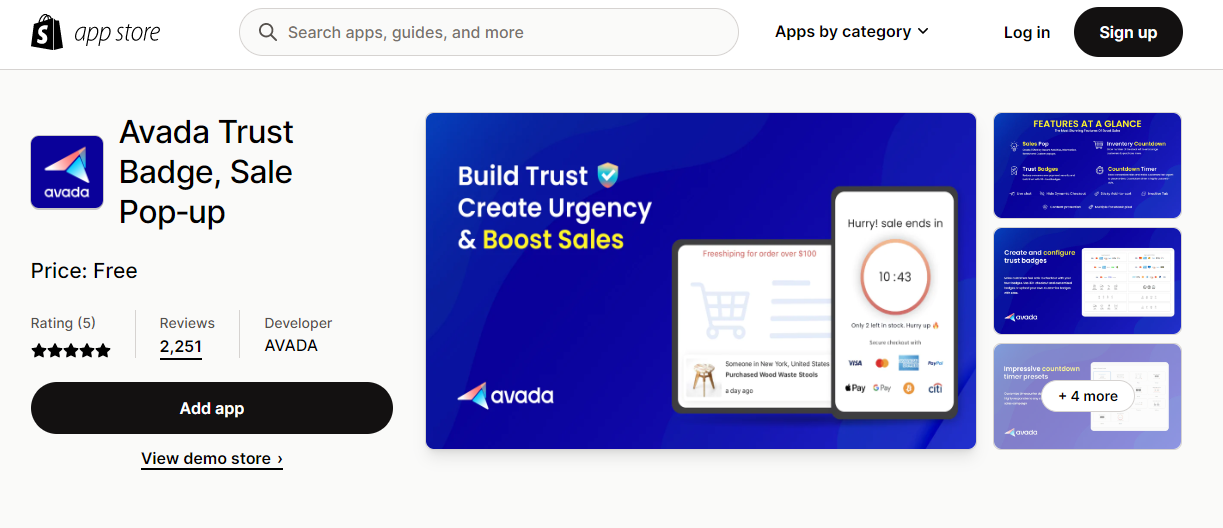 Avada Trust Badge, Sale Pop‑up