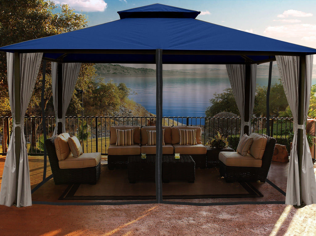 gazebo with screen and curtain