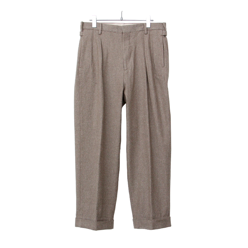 LOWNN DOUBLE PLEATED TROUSERS ダークグレーチェック-