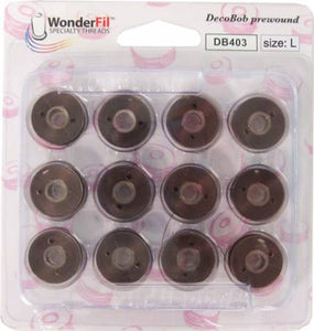 Wonderfil L-Class DecoBob Prewound Bobbin 12 Pack (Choose from 11 Colors)