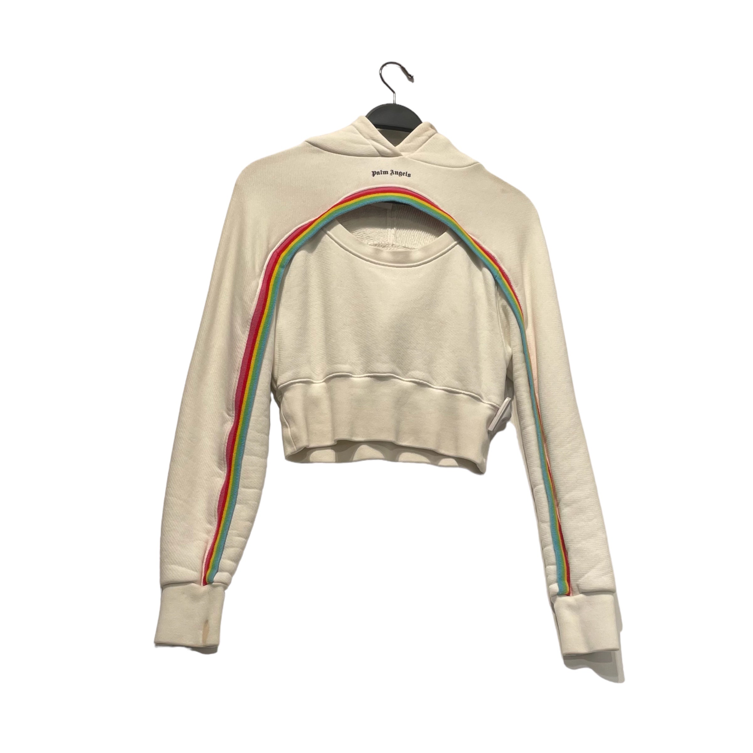 image of Palm Angels/Hoodie/M/Cotton/WHT/RAINBOW STRIPS