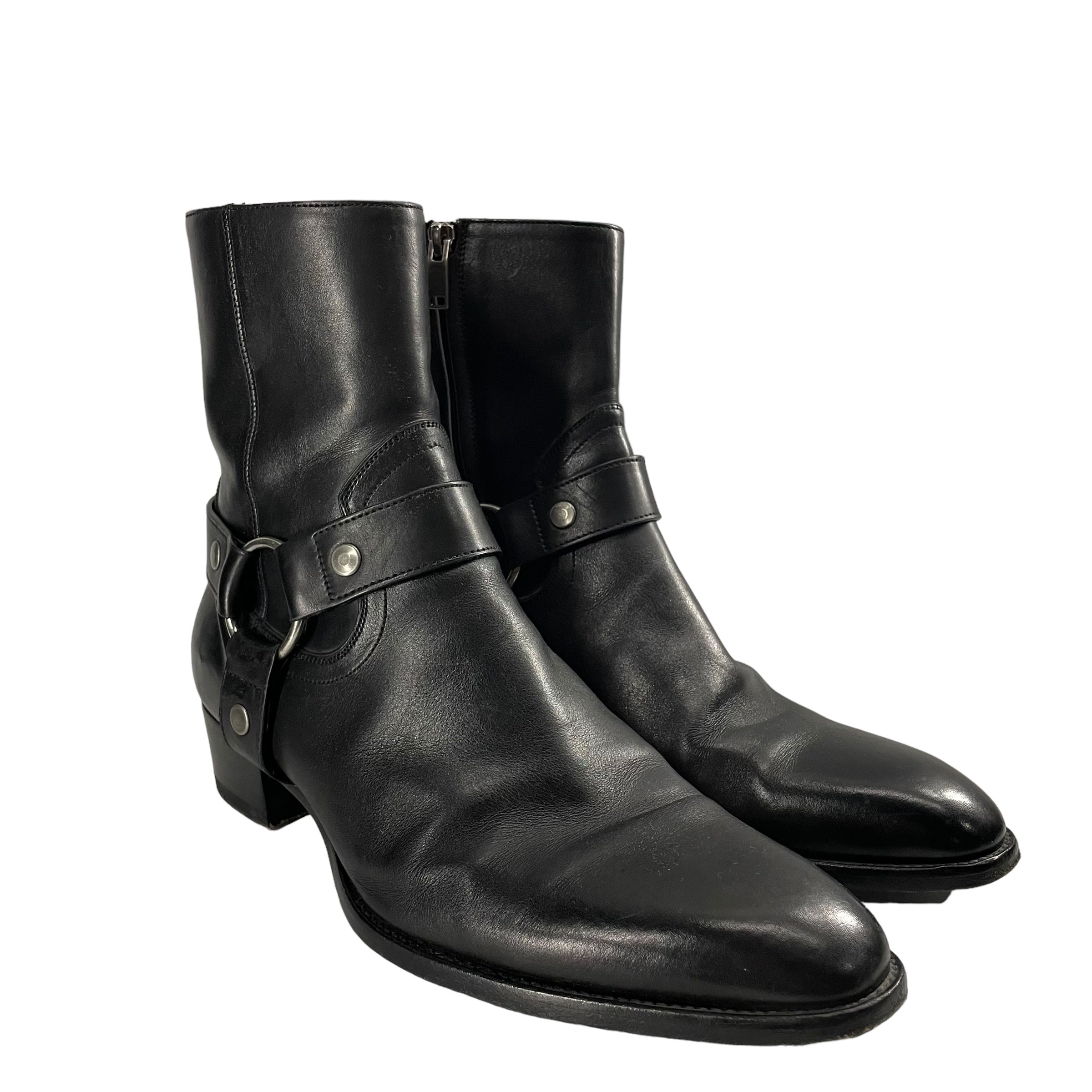 Image of SAINT LAURENT/Biker Boots/EU 40.5/Leather/BLK/WYATT HARNESS ANKLE BOOTS