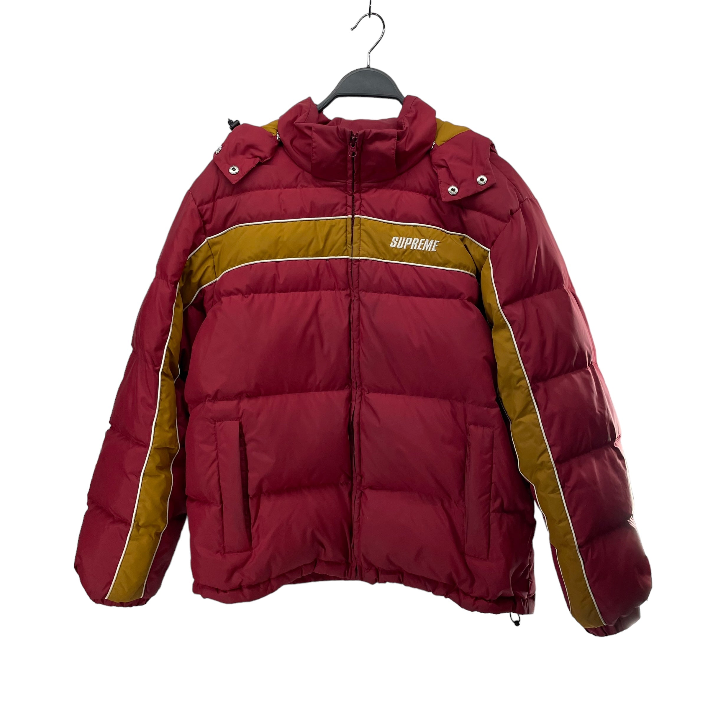 image of Supreme/Puffer Jkt/M/Nylon/RED/GOLD STRIPE / SNAP HOOD