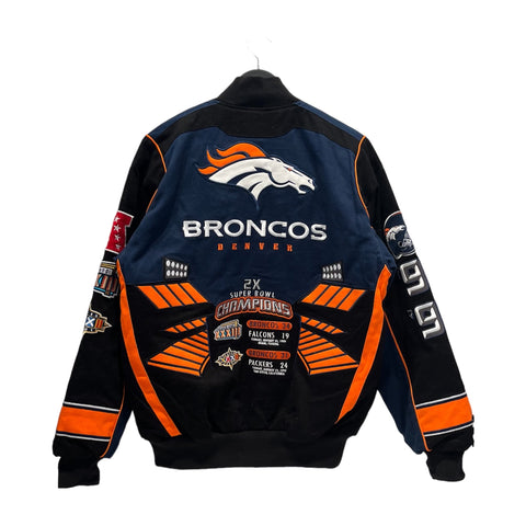 Denver Broncos Men Vintage Leather Jacket Motorcycle Flight Bomber Hooded  Coat