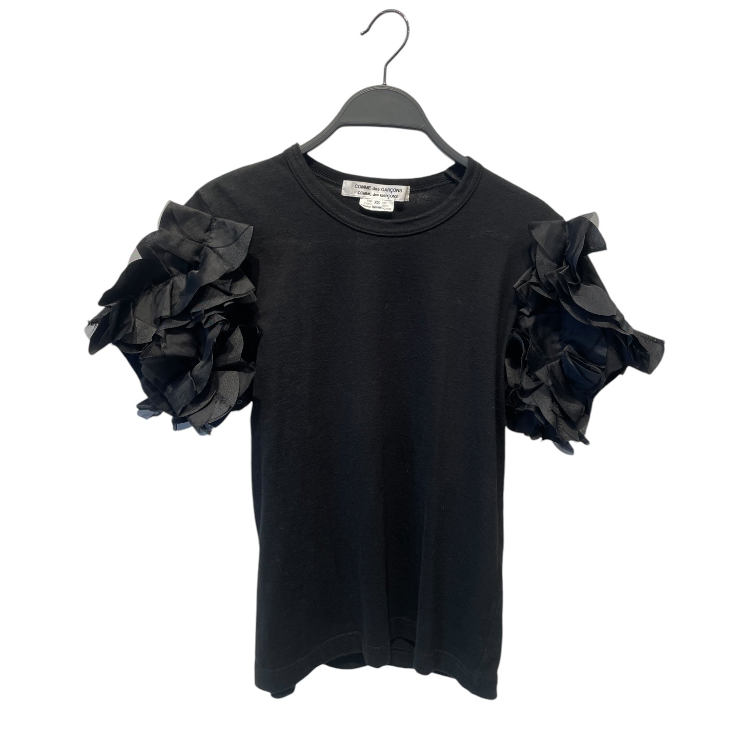 image of COMME des GARCONS/T-Shirt/XS/Cotton/BLK/RUFFLED SLEEVES