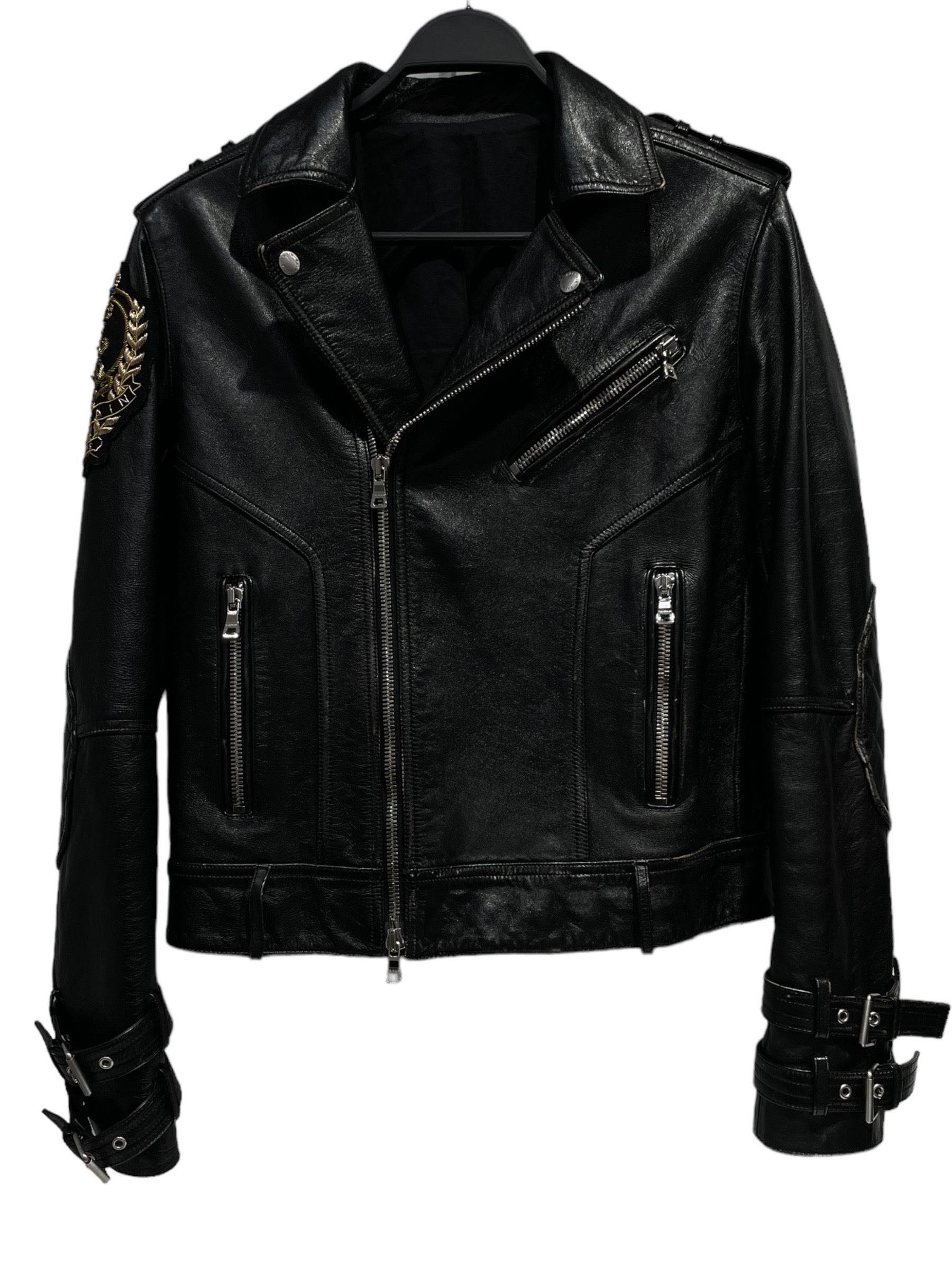 Image of BALMAIN/Leather Jkt/M/Leather/BLK/EMBELLISHMENT ON RIGHT ARM