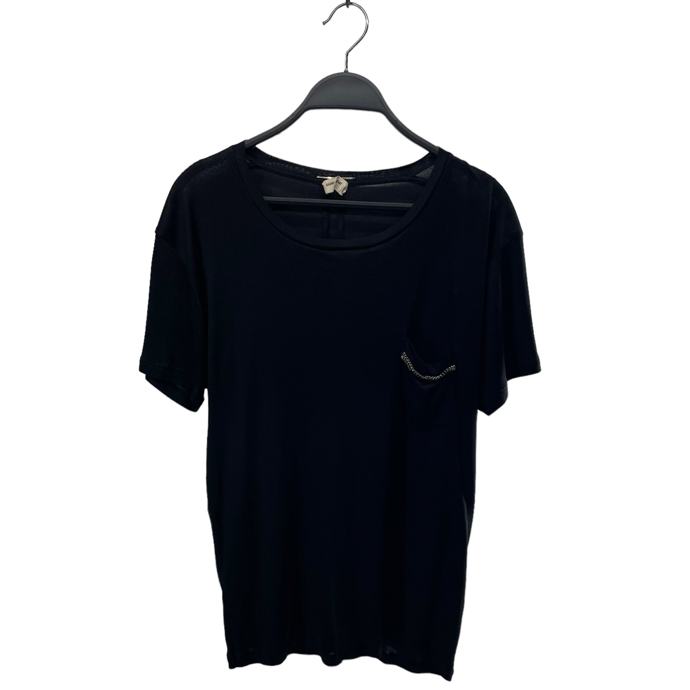 image of SAINT LAURENT/T-Shirt/M/Silk/BLK/CHAIN DETAIL FRONT POCKET