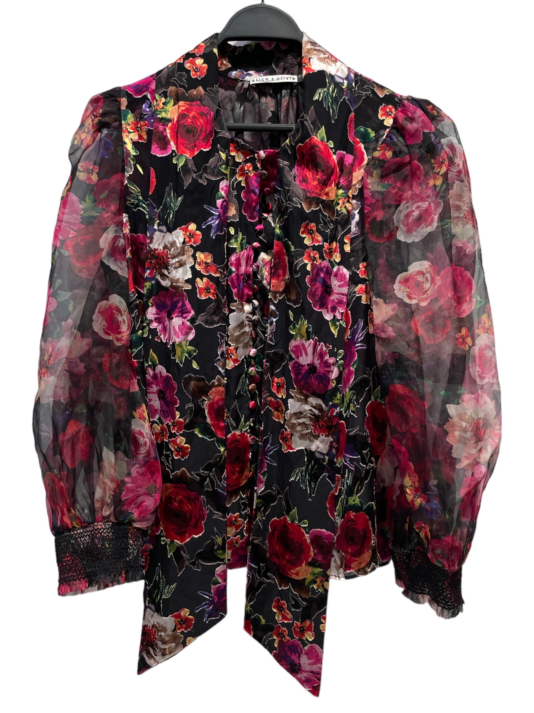 Image of alice+olivia/Blouse/L/Floral Pattern/Silk/BLK/