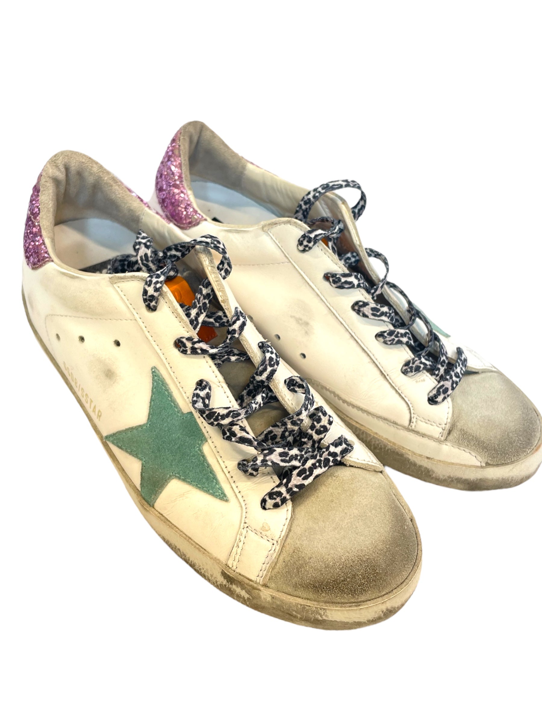 image of GOLDEN GOOSE/Low-Sneakers/EU 36/Leather/WHT/PINK HEEL AQUA STAR ORN TONGUE