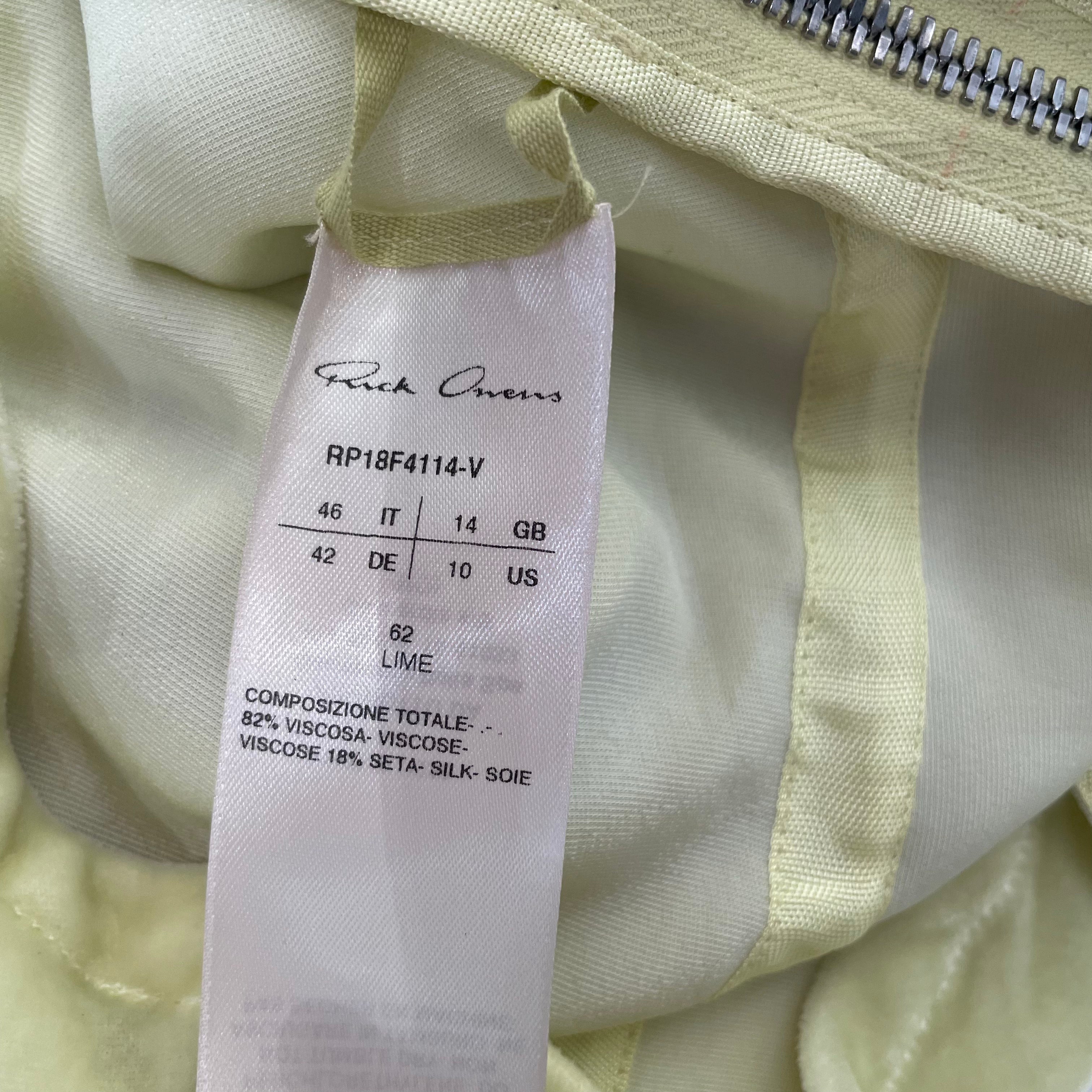 Rick Owens/Tunic Dress/10/Cotton/YEL/Lime green zipper back
