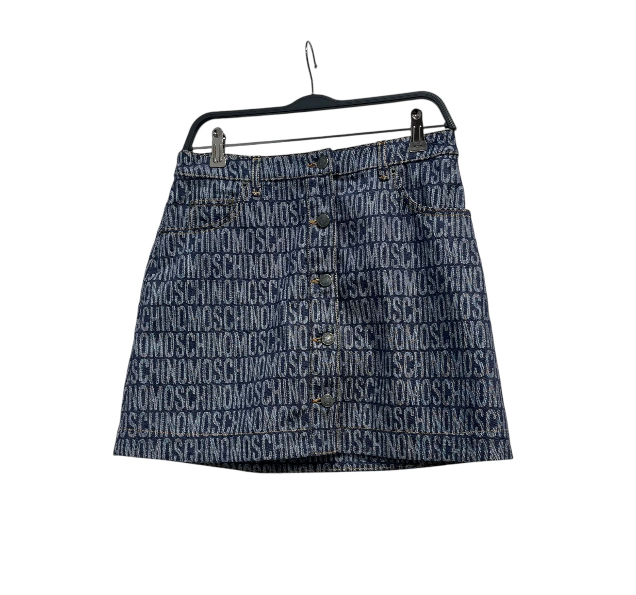 image of MOSCHINO/Skirt/42/Monogram/Cotton/IDG/Mini Length/REPEATING LOGO/BUTTONFLY