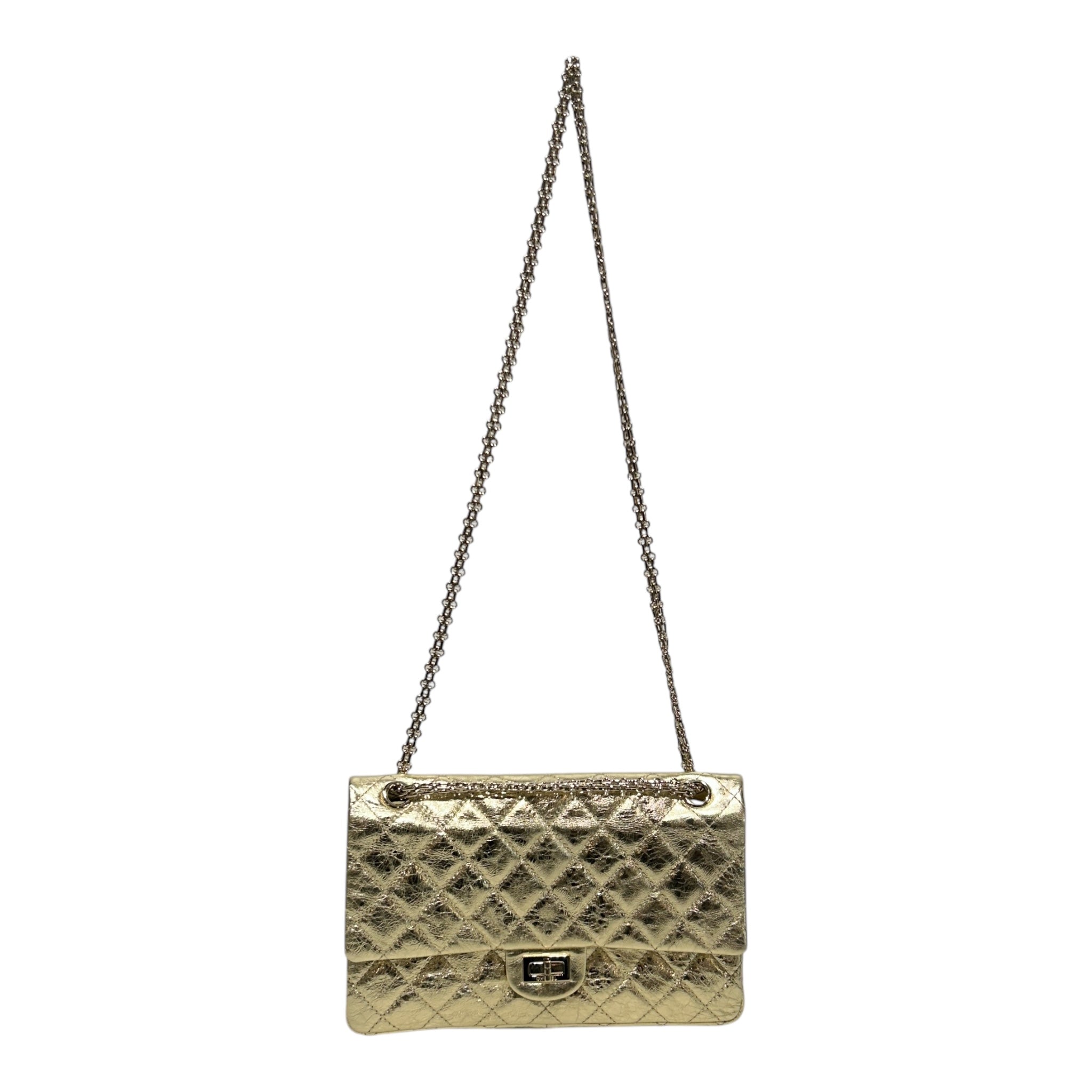 image of CHANEL/Cross Body Bag/OS/Leather/GLD/Gold Quilted Double Flap