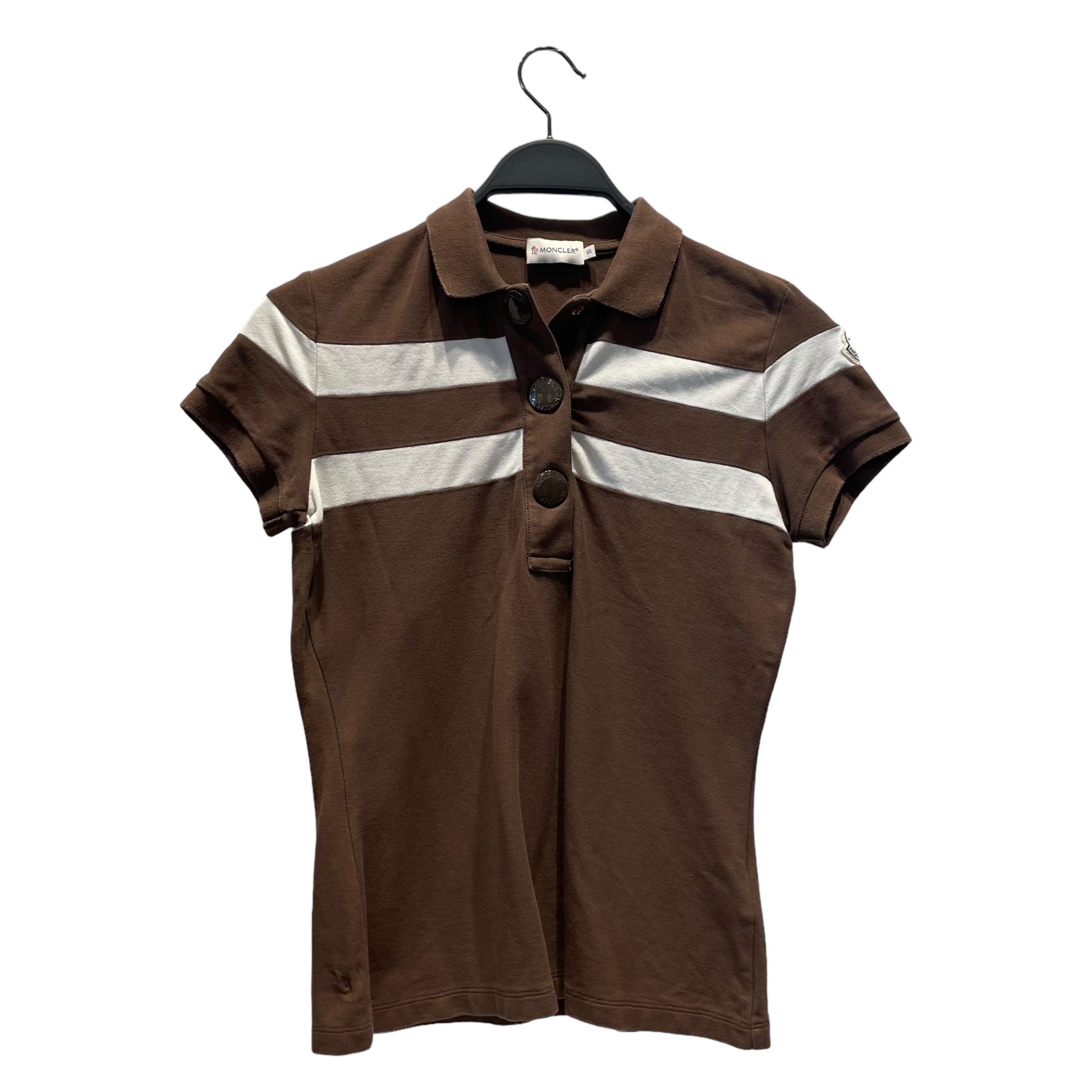 image of MONCLER/Polo Shirt/S/Cotton/BRW/Stripe/white stripe big buttons