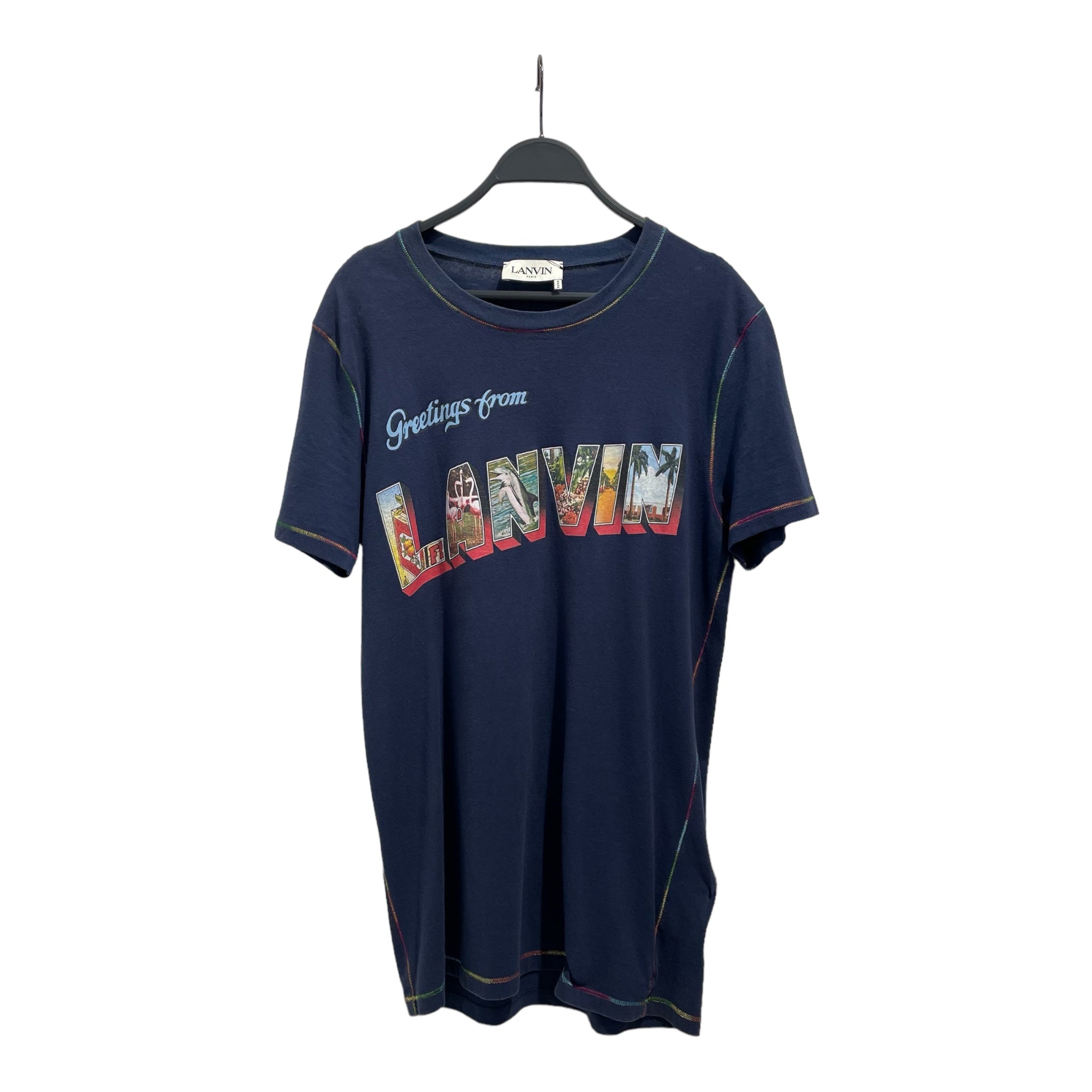 image of LANVIN/T-Shirt/L/Cotton/NVY/Graphic/GREETINGS FROM LANVIN