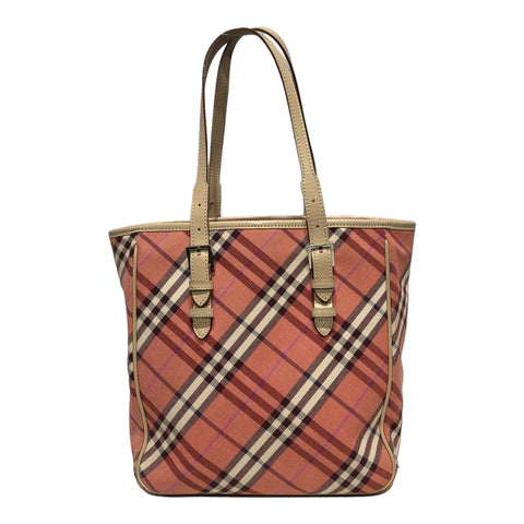 Burberry Blue Label Brown Khaki Canvas Leather Tote Bag
