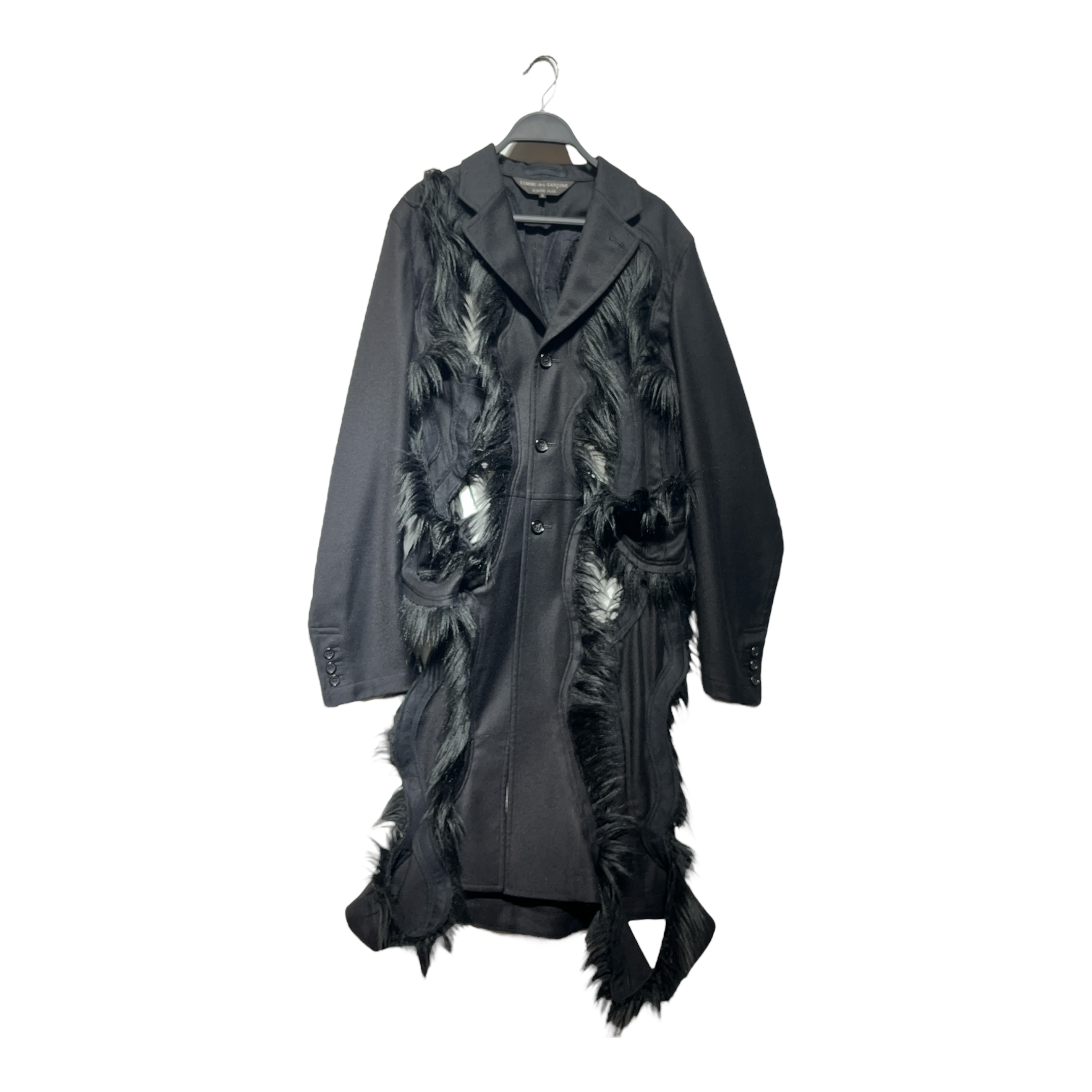 Image of COMME des GARCONS HOMME/Coat/M/Wool/BLK/distressed fur