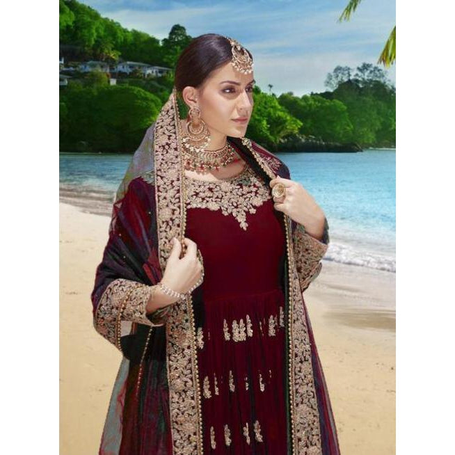 Siya Fashion Majestic Dark Maroon Color Heavy Faux Georgette Designer Anarkali Suit