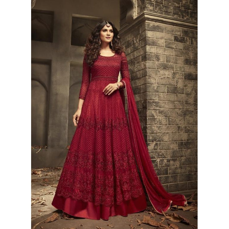 red anarkali suit designs