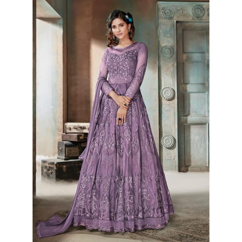 purple colour anarkali dress