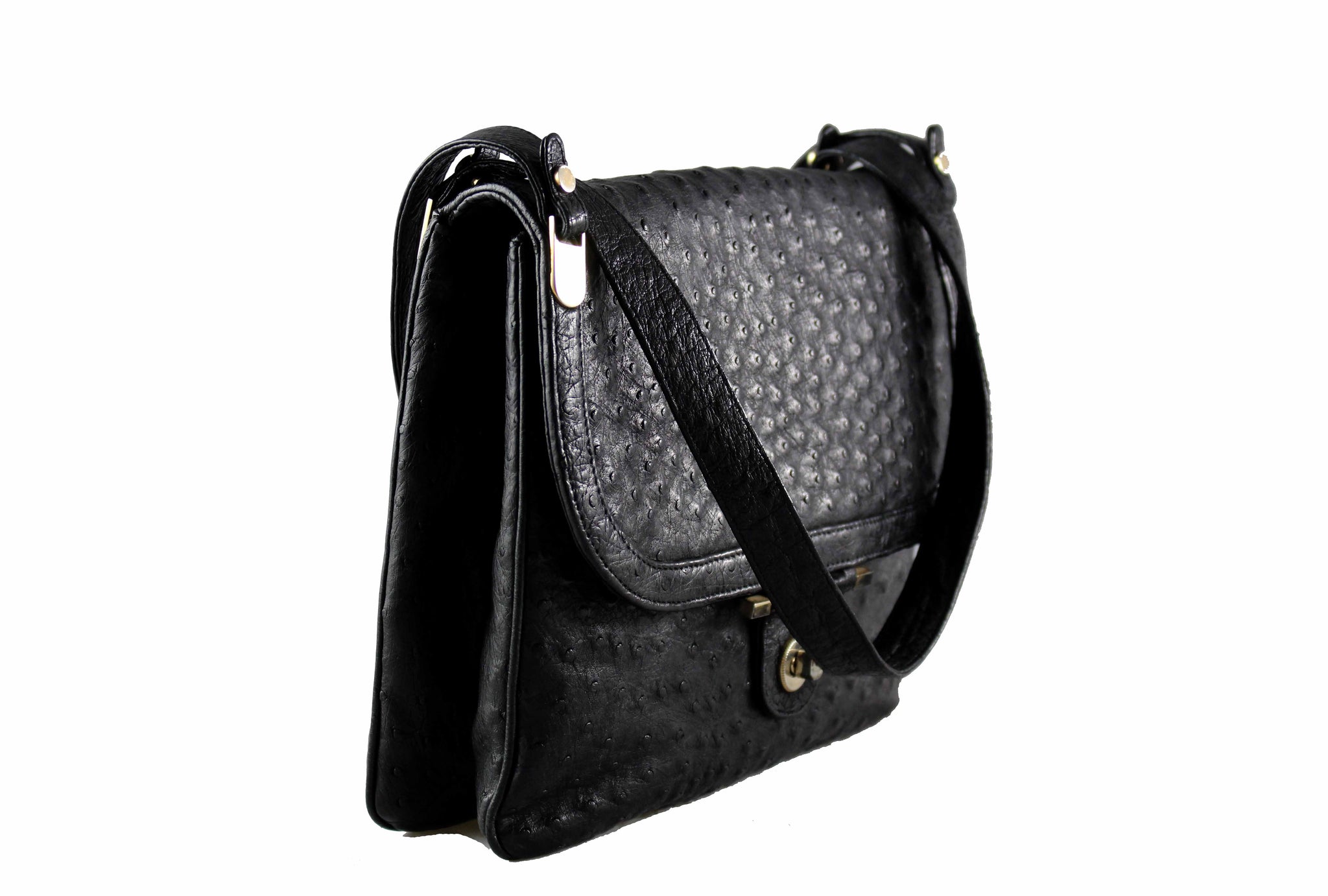 LOEWE black ostrich skin bag with flap and double handle – Vintage Carwen