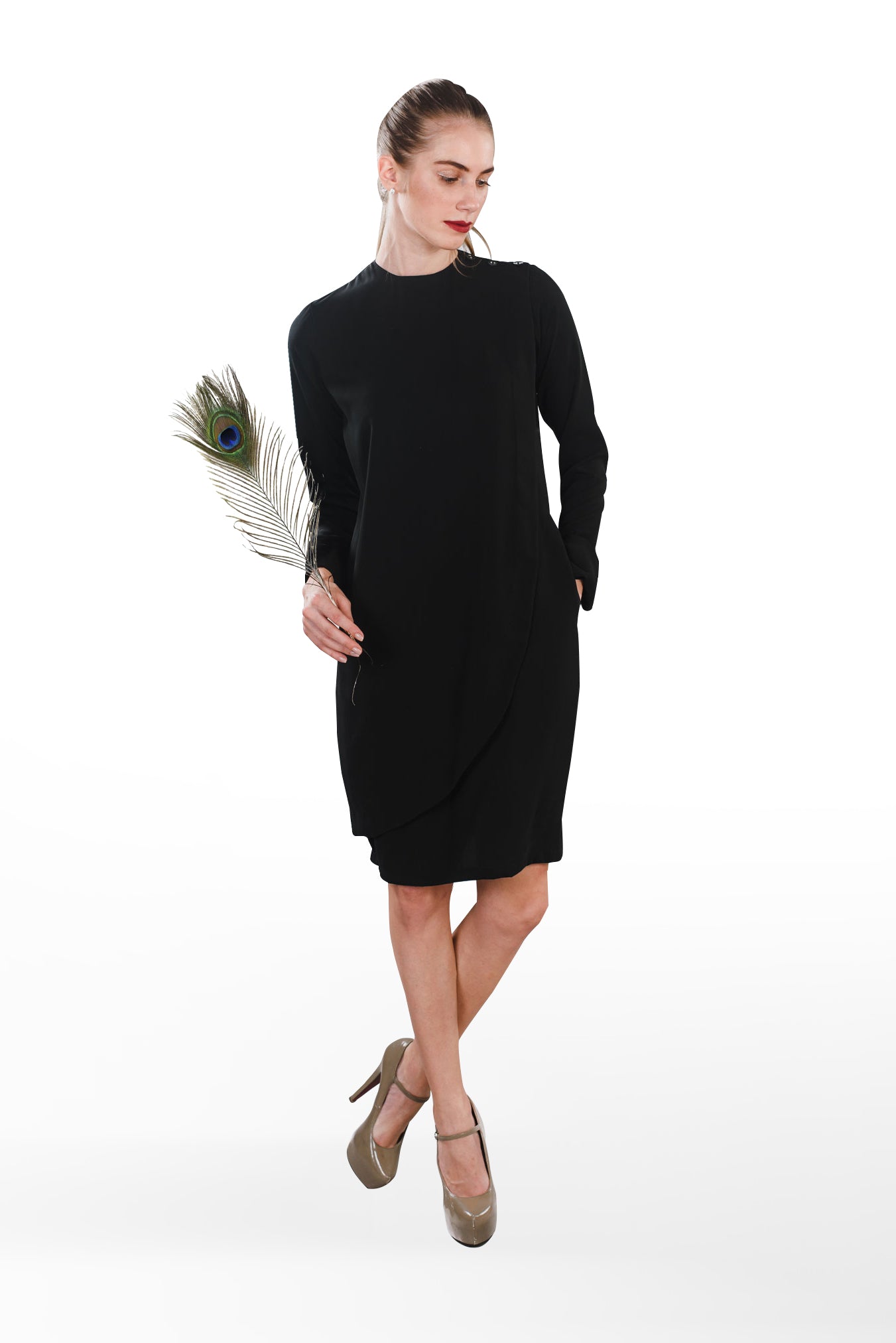 Christine- women's formal black dress with pockets for work- Modreine ...