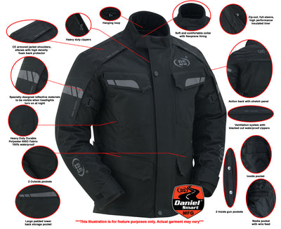 Daniel Smart Mfg. advance touring textile motorcycle jacket black features