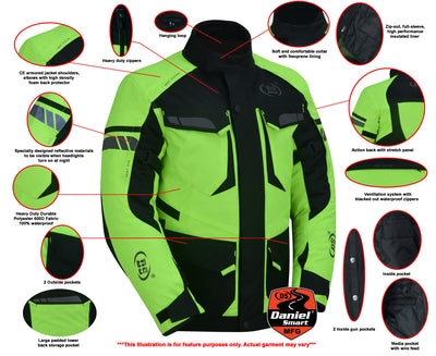Daniel Smart Mfg. advance touring textile motorcycle jacket hi-vis features