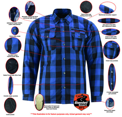 Daniel Smart Mfg. armored flannel motorcycle shirt features view