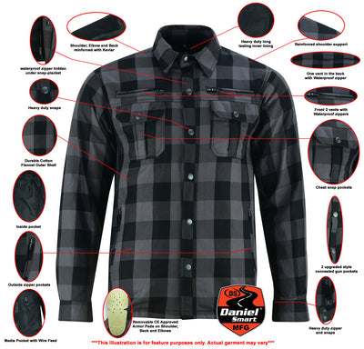 Daniel Smart Mfg. armored flannel motorcycle jacket features