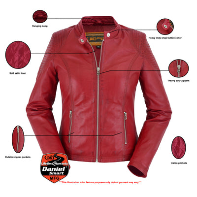 Daniel Smart Mfg. women's cabernet leather motorcycle jacket features list