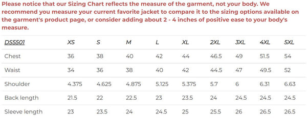 Daniel Smart Mfg. women's cabernet leather motorcycle jacket sizing chart