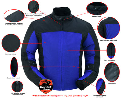 Daniel Smart Mfg. cross wind mesh motorcycle jacket with armor blue features