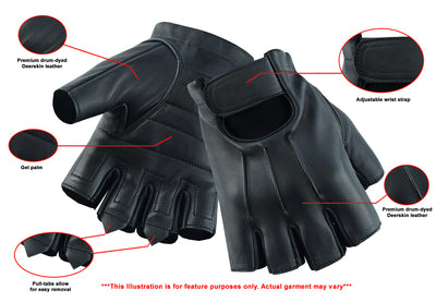 Daniel Smart Mfg. fingerless deerskin motorcycle gloves features