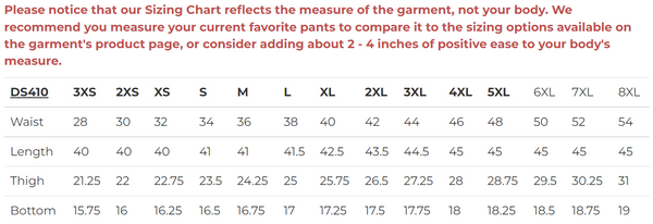 Daniel Smart Mfg. DS410 leather motorcycle chaps sizing chart