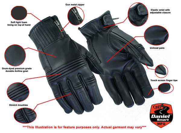 Daniel Smart Mfg. premium leather motorcycle operator gloves features