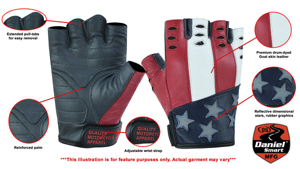 Daniel Smart Mfg. freedom design fingerless leather motorcycle gloves