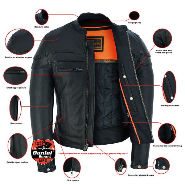 Daniel Smart Mfg. sporty scooter-style motorcycle jacket tall size features